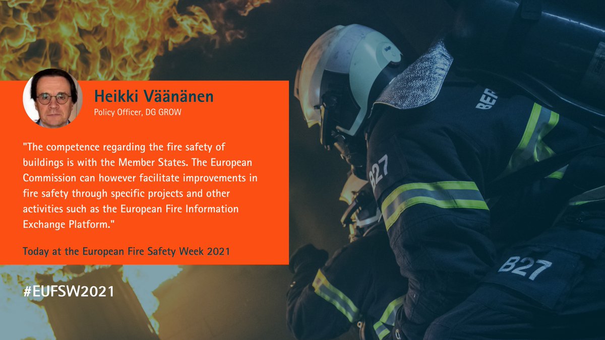 EUElecSafety's tweet photo. Heikki Väänänen @EU_Growth at #EUFSW2021 'The European Commission facilitates improvements in #FireSafety through specific projects such as the European Fire Information Exchange Platform #FIEP.'
Join #ElectricalSafety and #EnergyTransition session:
https://t.co/TUFgkPlMXf https://t.co/Zzcz8t6nZo