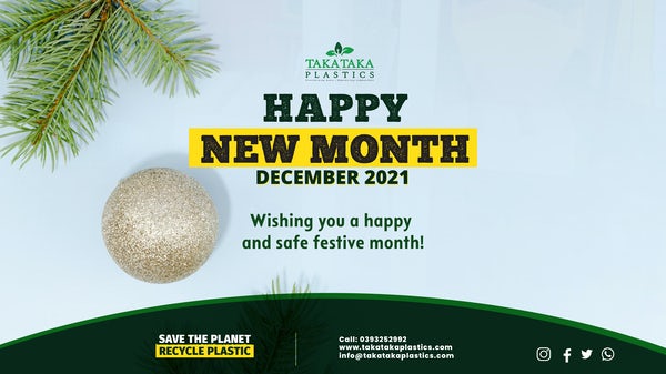 TakatakaPlastic's tweet photo. We've prepared great offers for you and your family this festive season but most import is that we are safe and filled with cheer throughout this season.
Happy New Month! 

#TakatakaPlastics #MakeGuluGreen #BuyRecycled #RethinkPlastic https://t.co/zg4mUmGh4h