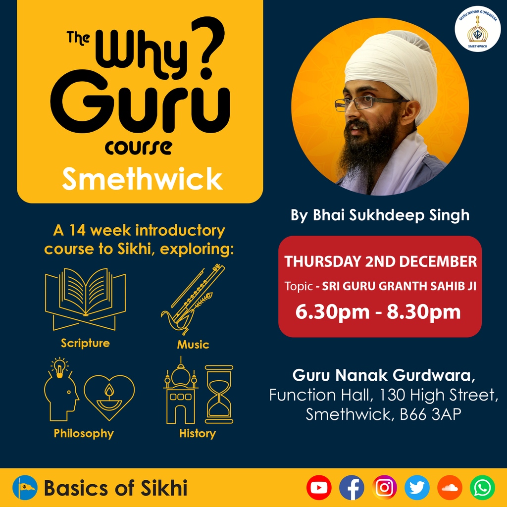 TOMORROW! 
⁠
This week, we will be speaking about Sri Guru Granth Sahib Ji 
⁠
The course is for those who want to learn more about Sikhi - everybody is welcome to attend!⁠
⁠
Don’t worry! If you miss a week, the course is available to catch up on our YouTube channel.⁠
⁠