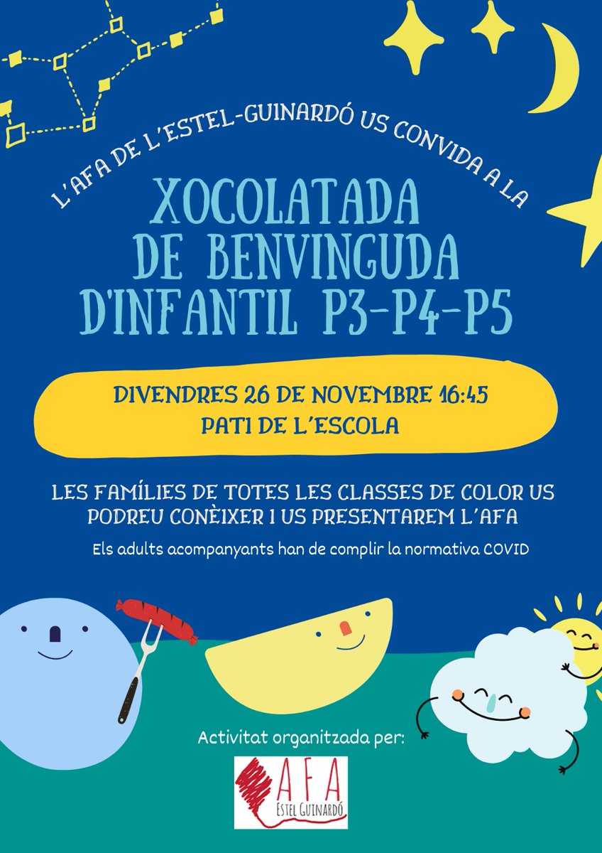 AFAestelG's tweet photo. 🎉 Divendres passat vam celebrar una xocolatada ☕ a l'@estelguinardo per donar la benvinguda a tots els infants de les classes d’infantil i explicar les activitats que portem a terme des de l’@AFAestelG. Va ser tot un èxit i ho vam passar molt bé! Moltes gràcies, famílies! https://t.co/7B1gU1BzzY