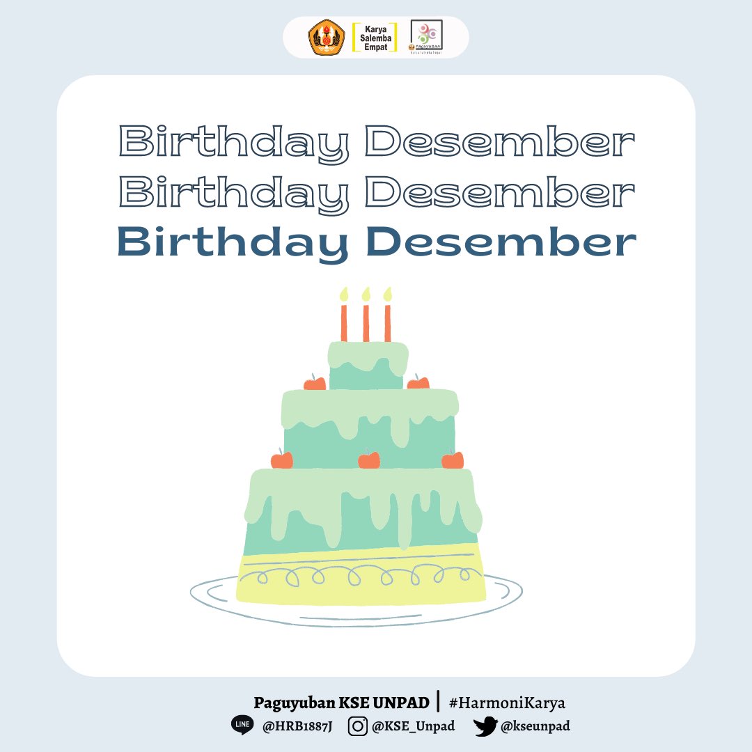 KSEunpad's tweet photo. [ SELAMAT BERTAMBAH UMUR ]

Selamat ulang tahun! Semoga di tahun ini apa yang kamu cita-citakan akan tercapai, jangan pernah berhenti mimpi saat masih bisa digapai. Selamat bertambah umur, sehat selalu<3

#KSEUnpad
#SharingNetworkingDeveloping
#BeasiswaKSE https://t.co/JCFr2hDa8L