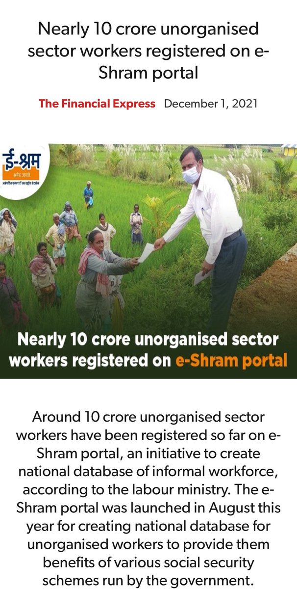 iamyash76's tweet photo. According to Labour Ministry Nearly 10 Crore #UnorganisedSector #Workers Registered on #eShramPortal an Initiative to Create #NationalDatabase of #InformalWorkforce
https://t.co/KWZ5EI1qNV
#PMModi #NaMoApp https://t.co/0JHwXeCHr0