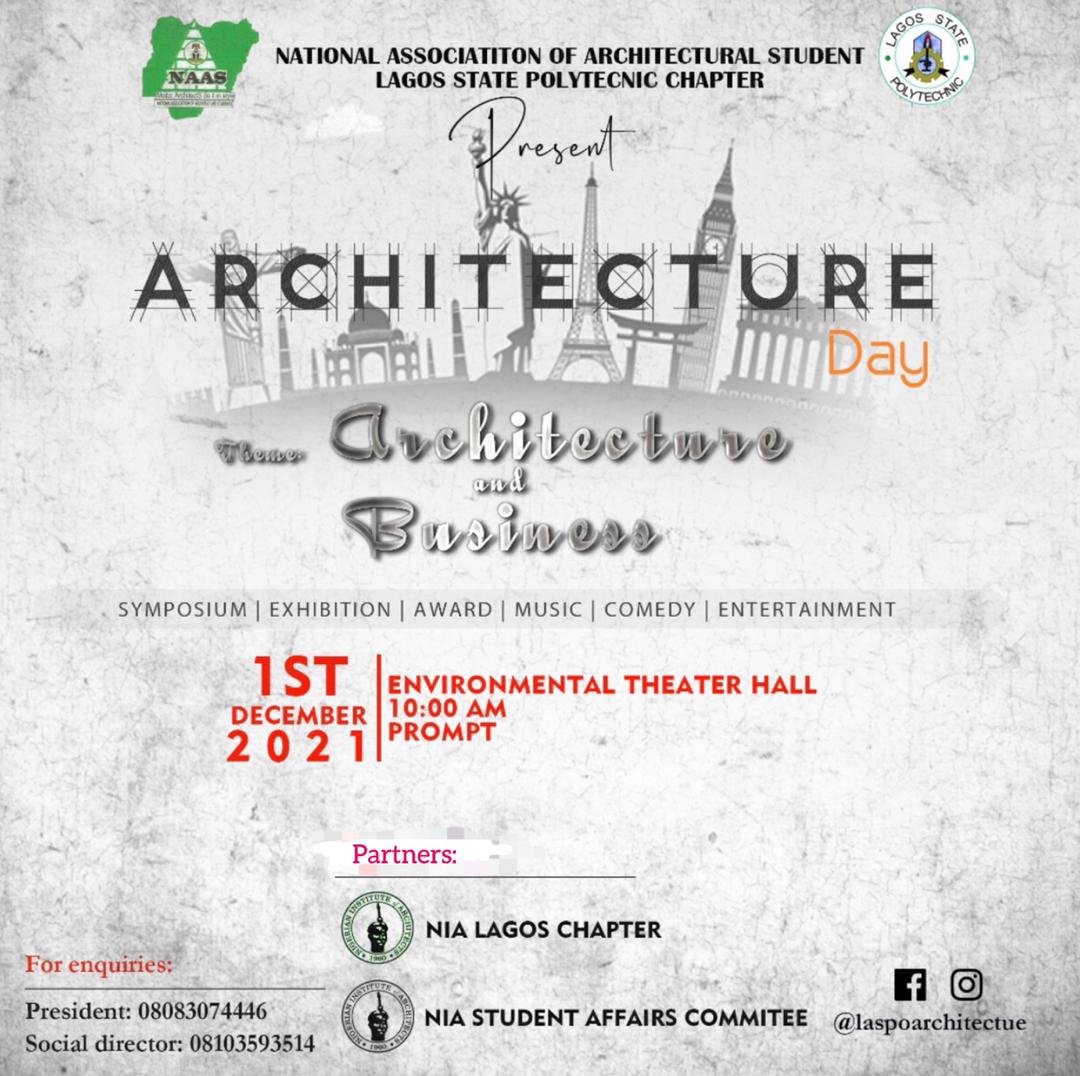 NIAStudentsaff's tweet photo. Architecture Day by National Association of Architecture Students - Lagos State Polytechnic Chapter, 1st December 2021.

#Architecture #Students #Nigeria
#NigerianArchitects
#ArchitectureStudents
#Architects #niastudentsaff
#laspoarchitecture #nialagos https://t.co/BQC3RLrrfW
