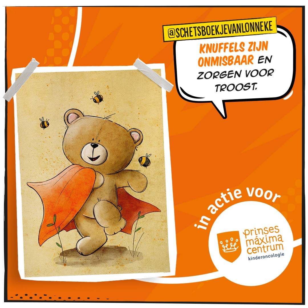 Lonneke is illustrator en ontwerper (bij Drukwerkdeal!) en maakte deze poster voor het #PrinsesMáximaCentrum. Dit is Teddoeh, de teddybeer van haar oudste zoon. "Ik heb hem als echte superheld getekend!" 🧸 Bekijk Lonneke's poster hier: drukwerkdeal.co/3nRAzTn