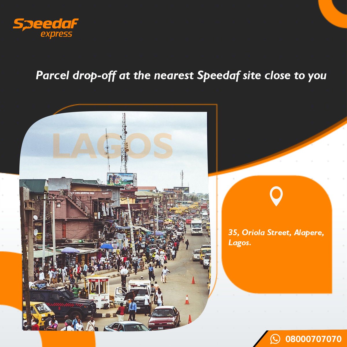 Officialspeedaf's tweet photo. We are closer than ever to provide seamless delivery service to you our Customers.
Visit our Lagos office centers to pick-up and drop-off your packages.
#NationwideDelivery
#LocationAlert
#SpeedafLogistics https://t.co/N54Nt1NN22