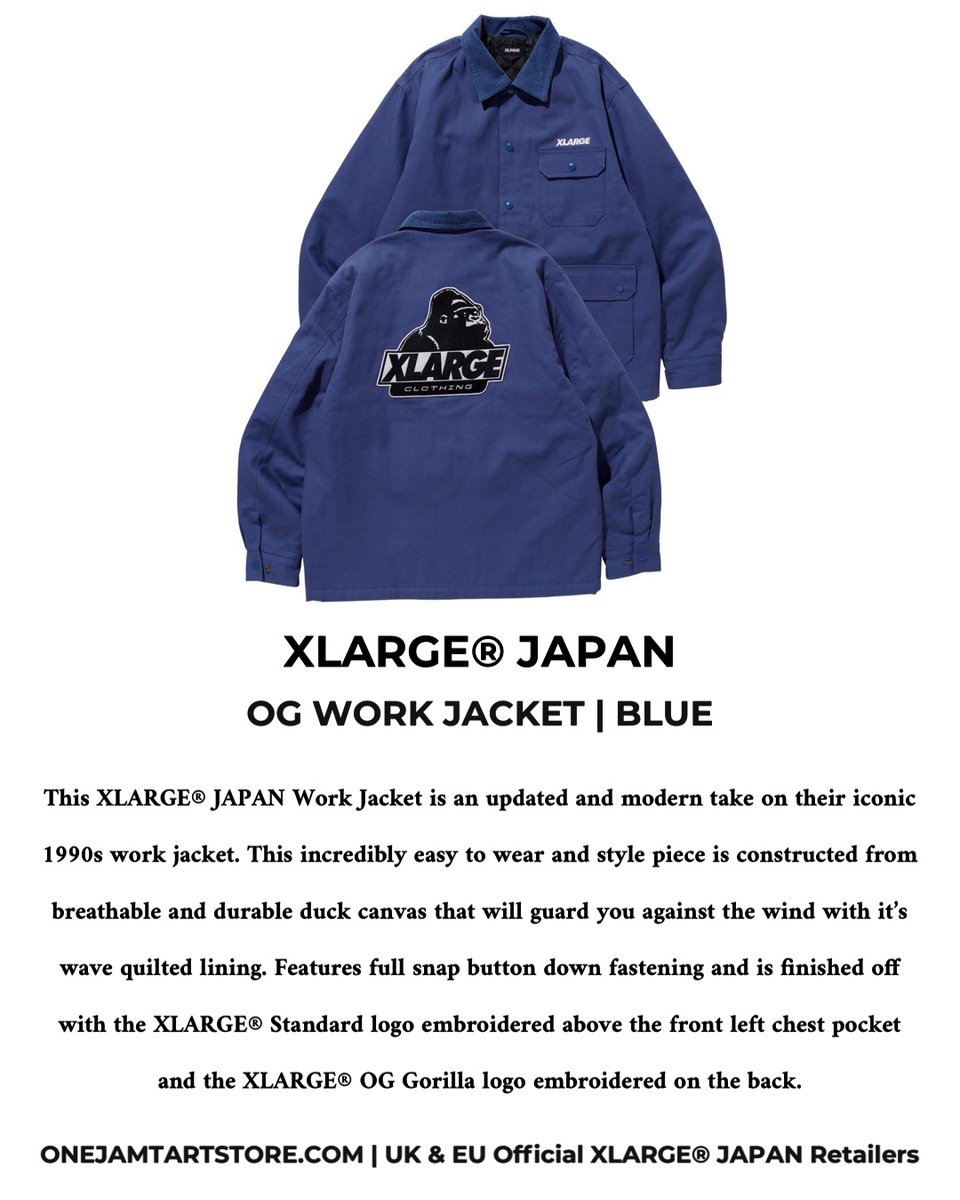 ONEJAMTART1's tweet image. onejamtartstore.com product spotlight | #XLARGE® JAPAN OG #WORKJACKET | BLUE. bit.ly/3lmhqr9
#fashion #streetwear #streetfashion #streetstyle #japanesefashion #japanesestreetwear #japanesestreetfashion