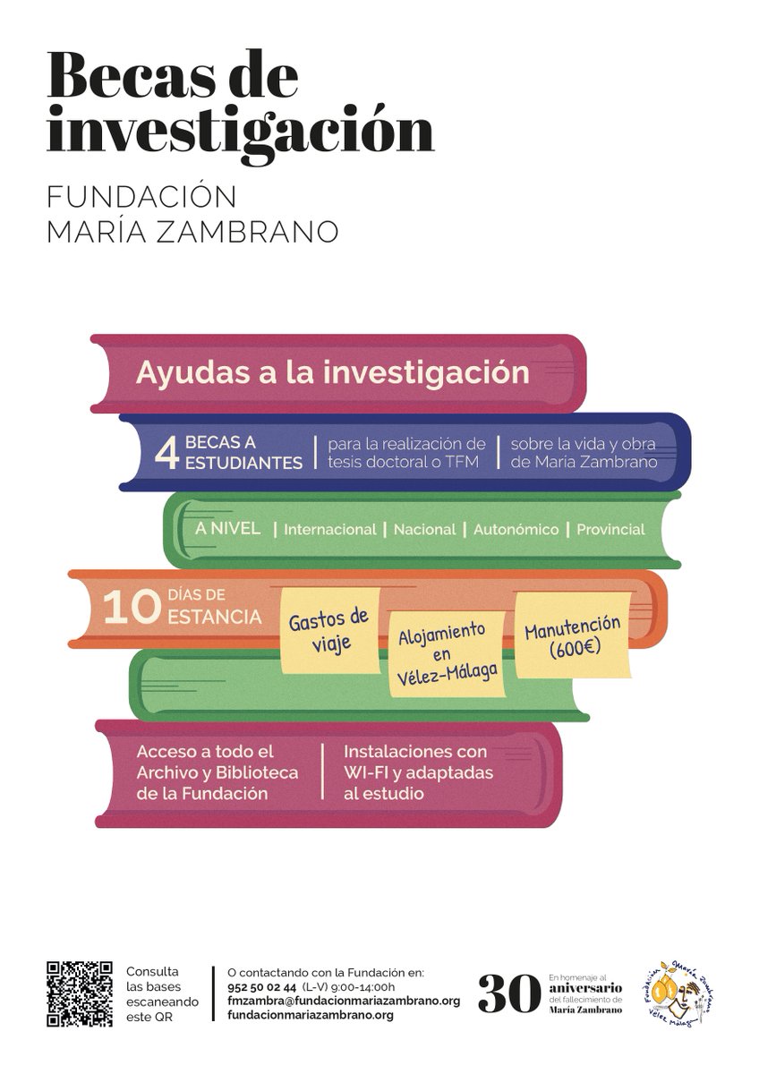 📚BECAS DE INVESTIGACIÓN - <a href="/FMariaZambrano/">Fundación María Zambrano</a> 

Os adjuntamos el cartel con la información relacionada a estas #becas de #investigación dirigidas a tesis doctoral y TFM, en el siguiente enlace encontraréis las bases y la información ampliada:
➡️cutt.ly/xYqJrPA

#Tesis #tfm