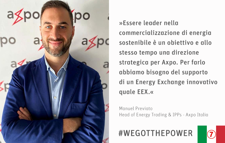 eexgroup's tweet photo. #WeGotThePower – To celebrate our power trading achievements in #Italy, let’s hear from our customers. Today it’s the turn of Manuel Previato, Head of Energy Trading & IPPs at @axpo Italia 👇 #BuildingMarketsTogether https://t.co/QAp3ZRw8xU