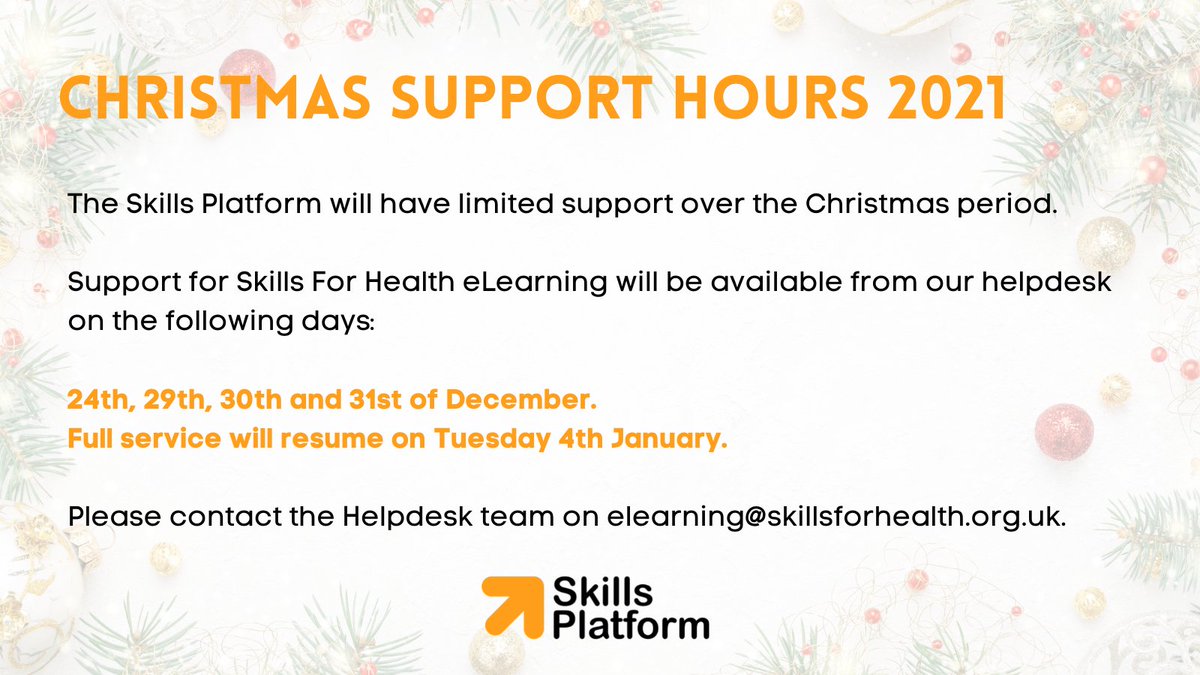 SkillsPlatform (@skillsplatform) on Twitter photo The Skills Platform will have limited support over the Christmas period. Please find details of available support below and follow the link for more information:  
skillsplatform.org/blog/christmas… The Skills Platform will have limited support over the Christmas period. Please find details of available support below and follow the link for more information:  
skillsplatform.org/blog/christmas…