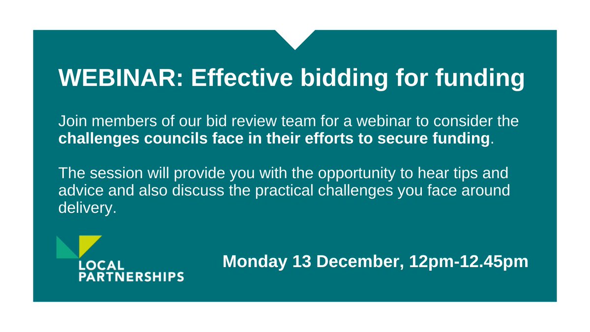 Looking for advice on how councils can effectively bid for funding? Join us for a webinar on 13 December: https://t.co/PTCAtzOiCM
