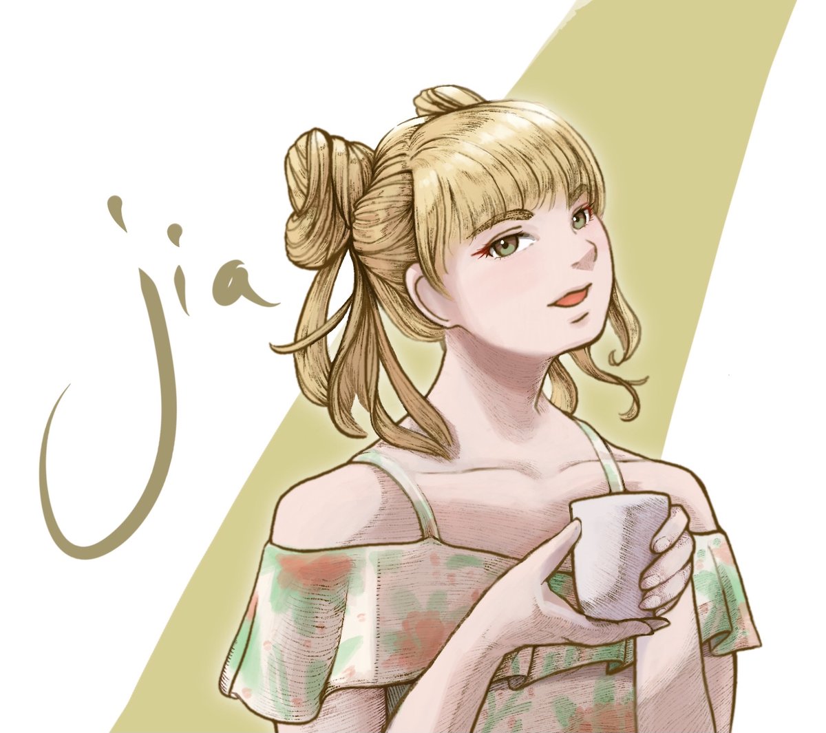 FutoshiSasaki's tweet photo. Tea Character Project - 8
Tea: Jasmine 
Name: Jia
Color: Cream Ombre
Personality: Happy, Heart on her slave, perfect smile, diplomatic and peaceful, overly energetic
.
#toshisketch #tea #cupoftea #jasminetea #cream #digitalart #procreate #originalcharacter  #イラスト https://t.co/vGYXL08L5y