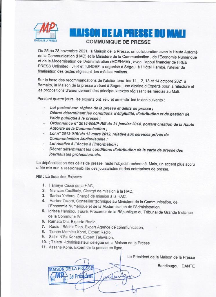 MohaMadSissoko1's tweet photo. #Mali -liberté de la presse Doc https://t.co/QUOjkSCiIL