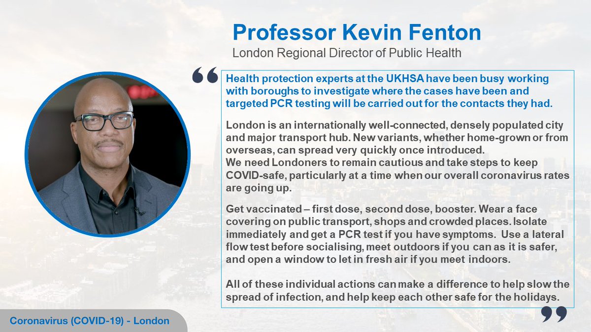 Following cases of the #OmicronVariant being confirmed in London, it is critically important that we do everything we can to help stop its spread while we learn more about how infectious it is, if it could cause more severe disease and what effect it might have on our vaccines.