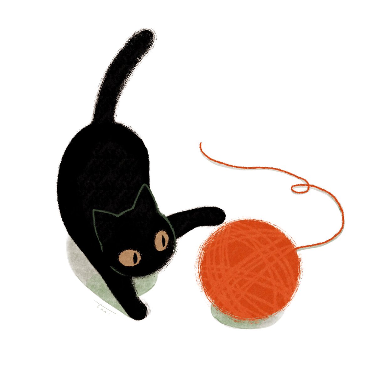 「毛糸とじゃれる猫🧶
#イラスト
#illustration 」|taniのイラスト