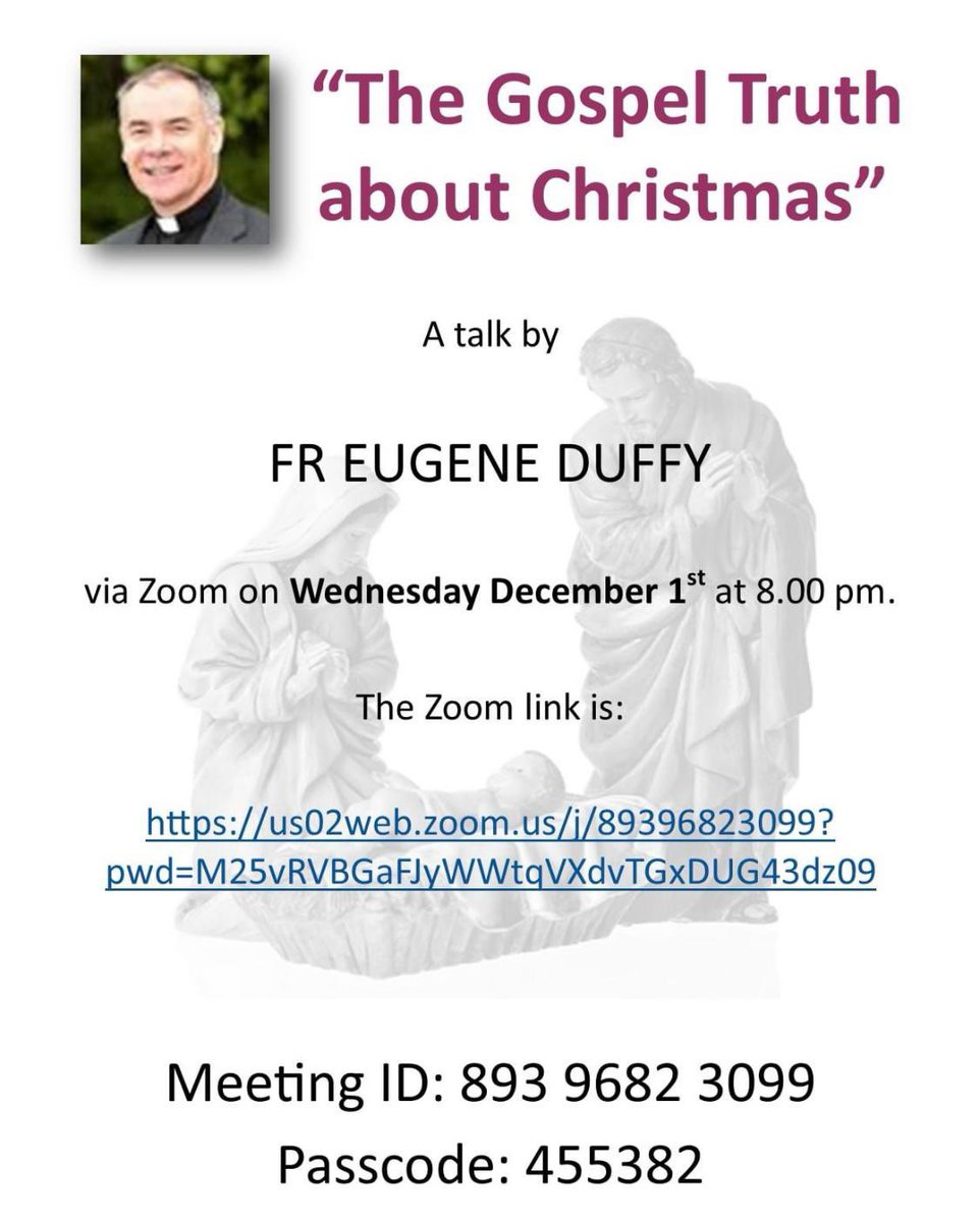 Want to reflect a little deeper on the Christmas story? Why not join Fr. Eugene Duffy this evening from the comfort of your own home… @achonrydiocese @IrishCathNews @CatholicBishops