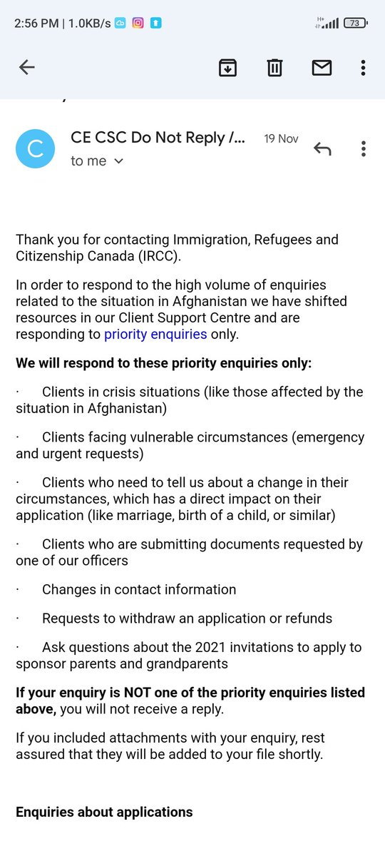 SandyRa71162146's tweet photo. @CILAvoice I am attaching the screen shot of @ircc mails all of them are same. There are thousands of students who are waiting for their result from mid 2020 and many of them are taking online classes. @CitImmCanada
Is taking only 1 month or even less to give final results to fresh files. https://t.co/V4qjWQj1Ns