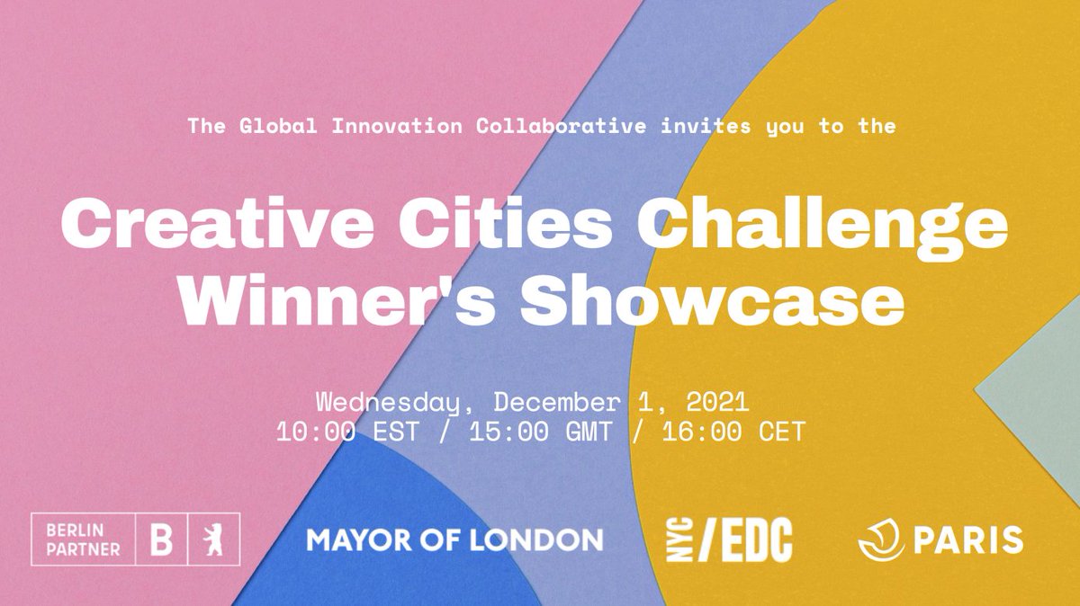 LDN_Culture's tweet photo. Today's the day! Join us for the #CreativeCitiesChallenge and find out who the winners are hosted by 
@BerlinPartner @Paris @LDN_Culture @NYCEDC
It's not too late to sign up - https://t.co/CQubANejUC 
#GlobalCities #Innovation https://t.co/wRbv23v7zx