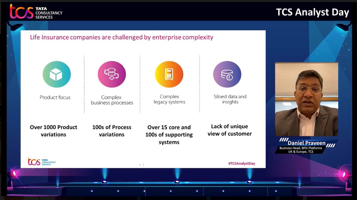 Daniel Praveen talks about the #CXtranformation in Life Insurance industry at #TCSAnalystDay and <a href="/TCS/">Tata Consultancy Services</a>’ transformational approach that replaced an entire legacy stack with the completely new cloud-based platform. #Buildingonbelief