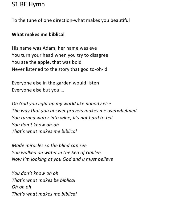 After finishing our covenant topic in RE last week. 1M worked together to come up with their own hymn to the tune of a very popular pop song. Over to @MusicHolyrood to compose this great piece. @HolyroodSec. #aspirebelievecommunicate