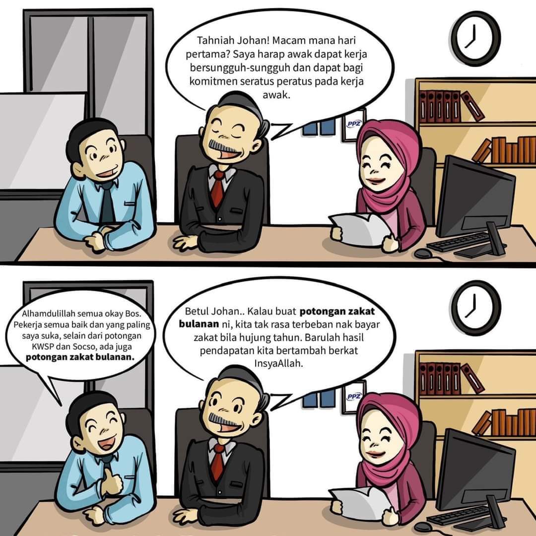 Bagus kan kalau semua majikan buat potongan zakat bulanan kepada pekerja-pekerjanya. Barulah rasa tak terbeban nak bayar zakat bila hujung tahun. Hasil pendapatan pun bertambah berkat.

Nak tahu cara buat potongan zakat bulanan layari ptg.zakat.com.my
 
#PusatPungutanZakat