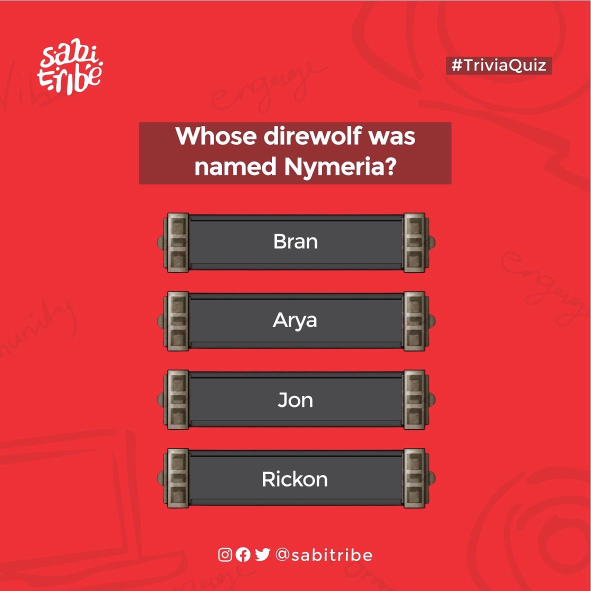 sabitribe's tweet photo. #sabitribe #triviaquiz #gameofthrones https://t.co/rcl81CA6pR