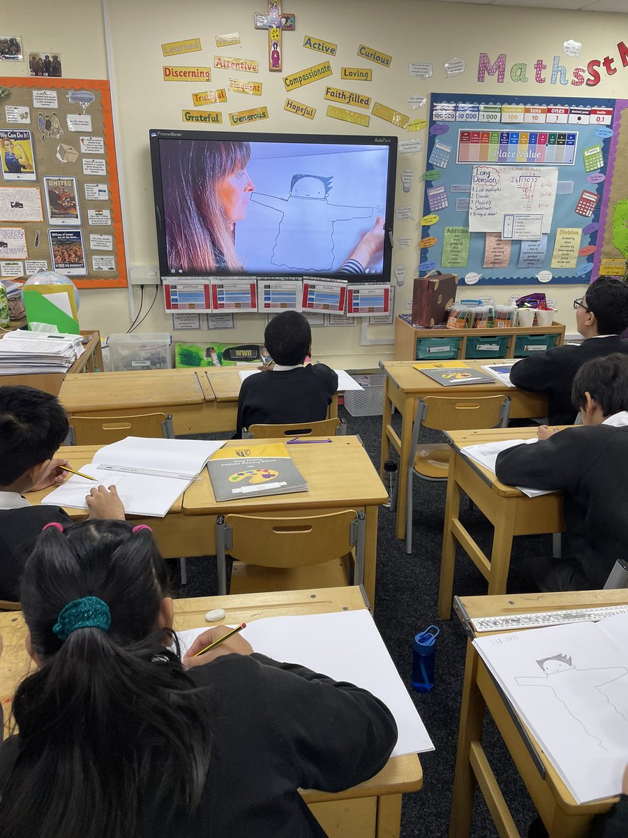 Year616's tweet photo. Tuning into listen to the brilliant @LizPichon . What do you think of our drawings?😄@Scholastic 🎄 https://t.co/VEIW66nYrI