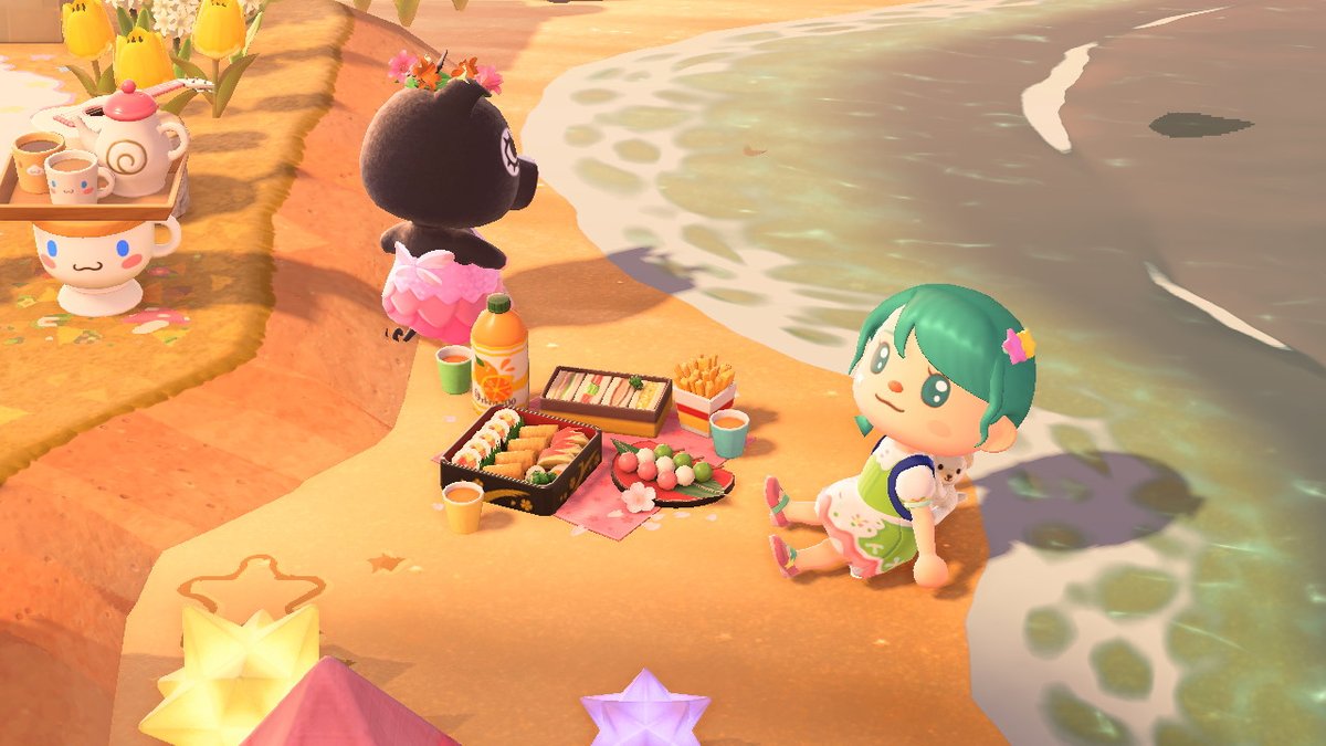 TabbaACNH's tweet photo. Seaside picnic with my girl #Agnes. #AnimalCrossing #ACNH https://t.co/Pwtk0PelaL