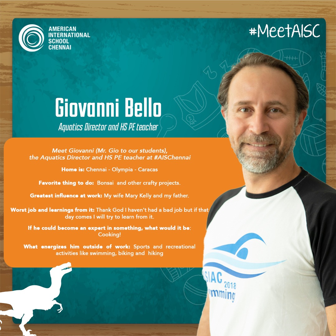 AISChennai's tweet photo. #MeetAISC is a weekly series that features individual members of our unique and diverse #AISChennai community and helps you get to know them a little better. This week we're featuring Mr. Gio our Aquatics Director and HS PE teacher!
#MeetAISC #AISCDiversity https://t.co/MNeQv4df1q