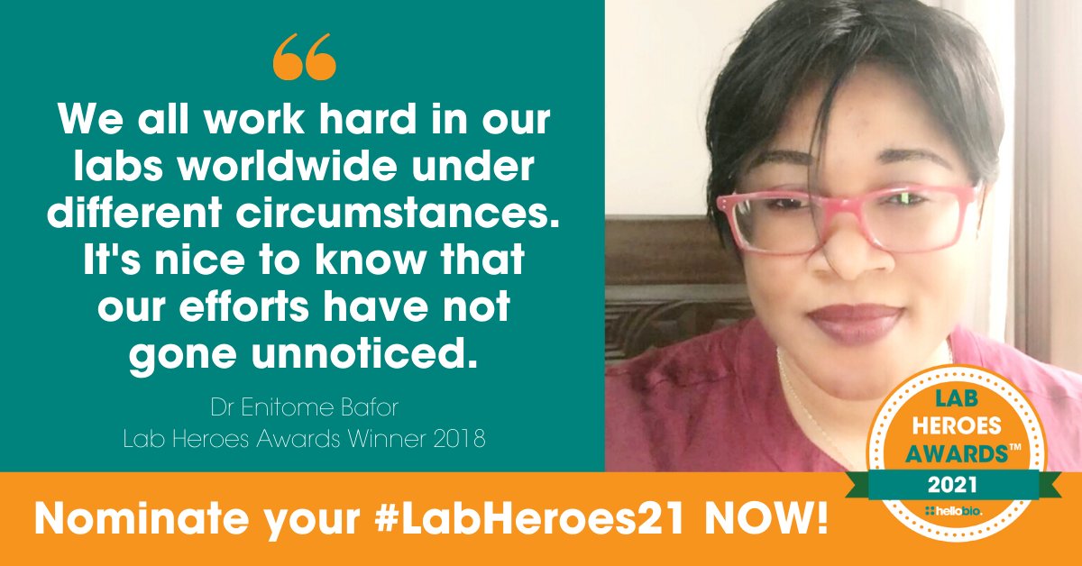 hello_bio's tweet photo. Lab Heroes Awards 2018 winner @BEE_2017 of @theNCI encourages you to recognise and celebrate your #LabHeroes21 NOW! 🦸

Tell us about the colleague who has made a big difference in your lab this year! Check out the current nominations: https://t.co/woQo9TD7s6

#scienceawards https://t.co/TJg0AwR63V