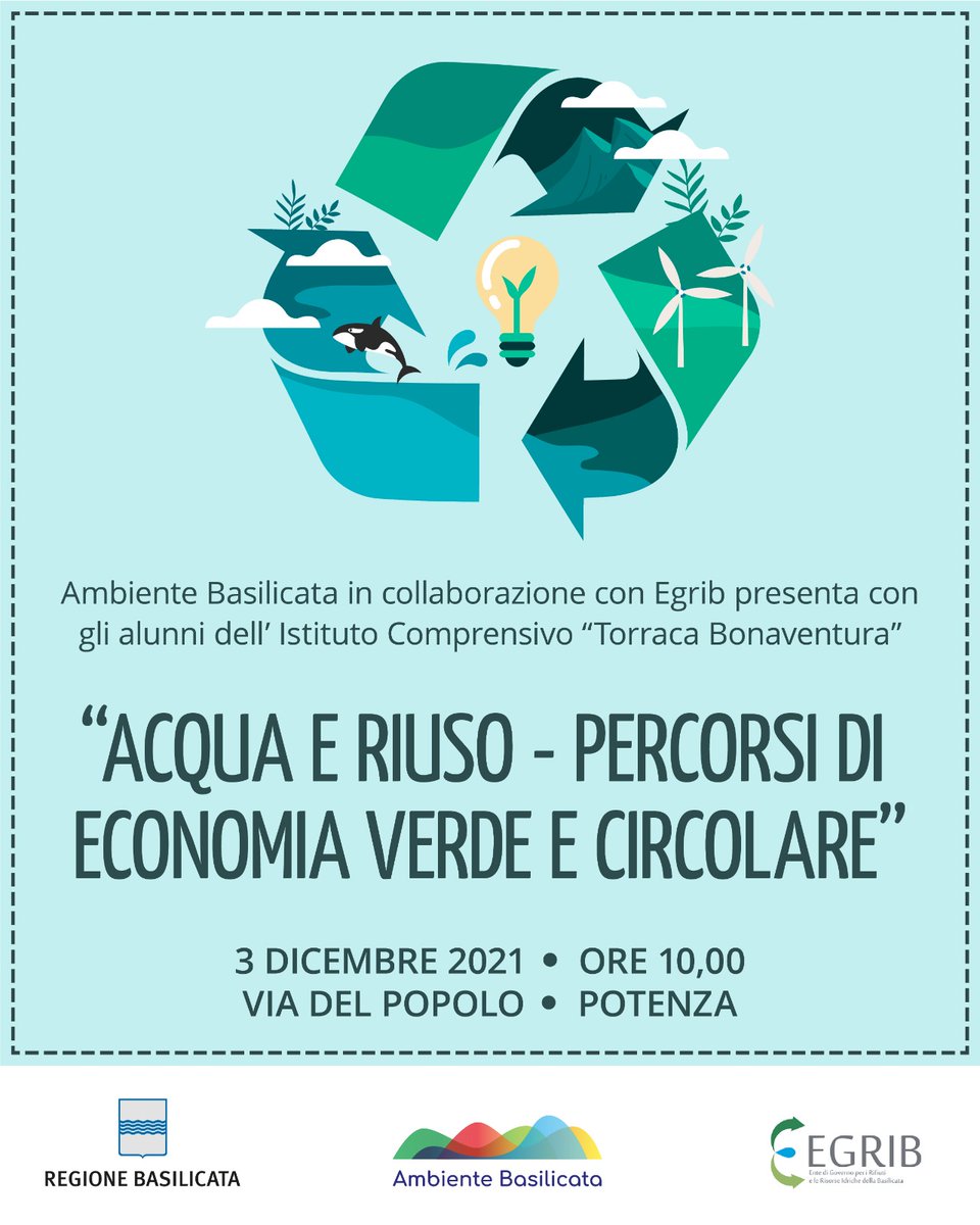 Ambiente Basilicata con le scuole
"Acqua e riuso - percorsi di economia verde e circolare"
Venerdì 3 dicembre ore 10.00 presentazione del progetto presso l’ “I.C. Torraca Bonaventura” Via del Popolo - Potenza.

Link - regione.basilicata.it/giunta/site/gi…

#ambientebasilicata