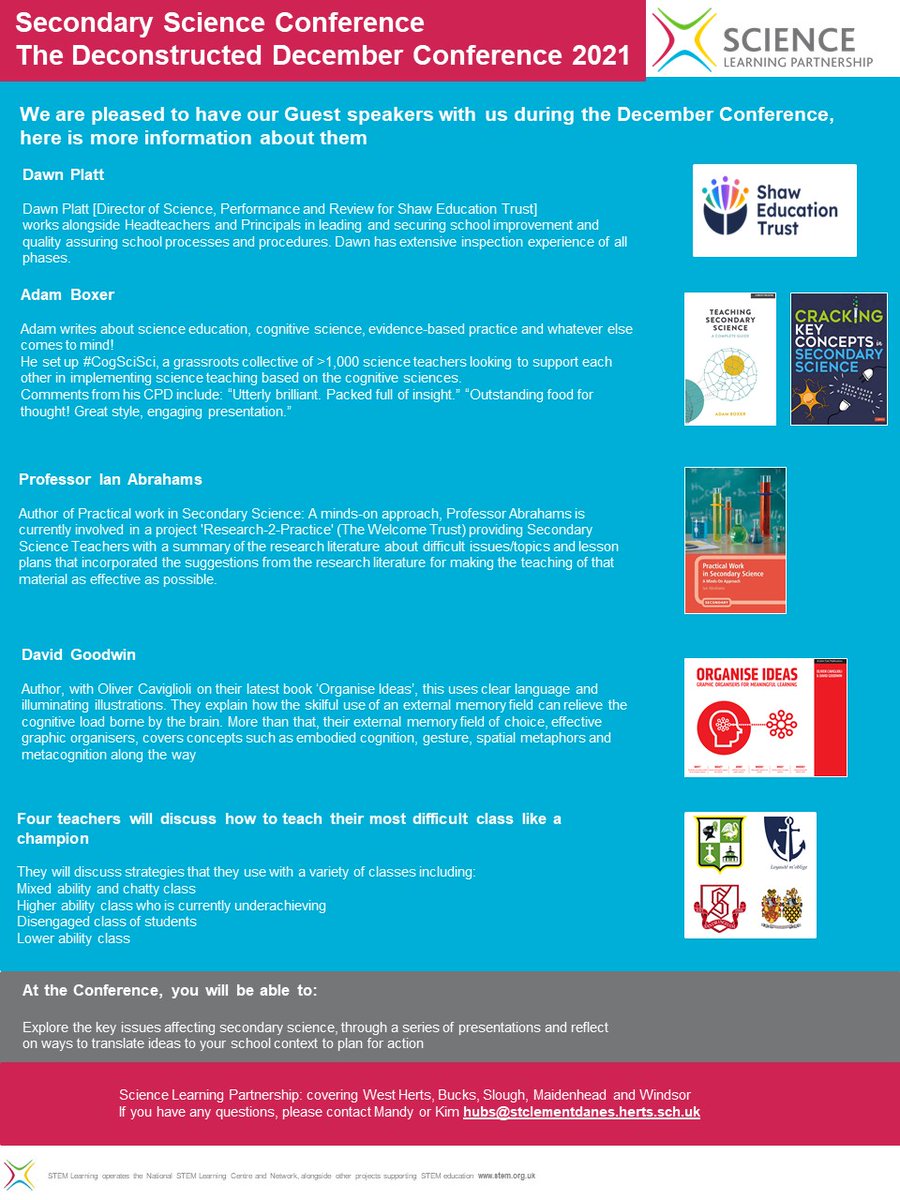 Wow, December already!
Would you like to hear from someone with extensive inspection experience <a href="/D_Platt71/">Dawn Platt</a> and be able to ask her questions about the 3Is in Science education on December 8th 4.00-5.00?
Book Here bit.ly/3G1lbKw