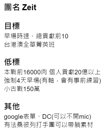 nk920292's tweet photo. 我們是拚全勝300台團 Zeit

預定打暗英雄的你想和一群很強的團友衝擊古戰前排嗎？
我們共享編成，歡迎你來一起討論古戰怎麼打得更快

對自己的裝備沒自信？沒有巫妖斧怎麼辦？
我們也有方陣玩家所以不必擔心

目前也預計要組極巴攻略組
有問題非常歡迎私訊詢問，誠摯邀請您的到來
#グラブル
#団員募集 https://t.co/akHUZe6lWl