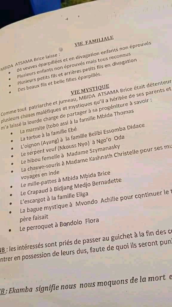 TCHIEGA_MBENGUE's tweet photo. A propos des obsèques de M #MBIDA.Mise au point d’un notable sur 1 rite(de railleries des habitudes d1 défunt) assorti de compensation: L'Ékamba,qui ne s'écrit pas. Ses paroles doivent s’envoler. Et là,les écrits sont restés et ont créé la polémique. https://t.co/i8UyFPq2xy #ayos https://t.co/cC50v73ROF