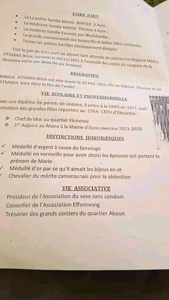 TCHIEGA_MBENGUE's tweet photo. A propos des obsèques de M #MBIDA.Mise au point d’un notable sur 1 rite(de railleries des habitudes d1 défunt) assorti de compensation: L'Ékamba,qui ne s'écrit pas. Ses paroles doivent s’envoler. Et là,les écrits sont restés et ont créé la polémique. https://t.co/i8UyFPq2xy #ayos https://t.co/cC50v73ROF