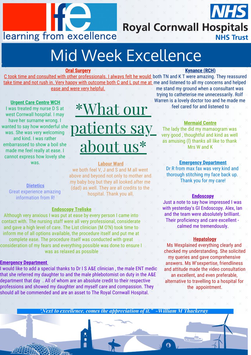 RCHT Clinical Effectiveness (@rchtclineffec) on Twitter photo Mid Week 'Excellence'
'Brilliant people performing 'Brilliant' care
To nominate a staff member go to:-
royalcornwall.nhs.uk/get-in-touch/
#BrilliantCare <a href="/RCHTCE/">Kate Shields</a> <a href="/RCHTWeCare/">Royal Cornwall Hospitals NHS Trust</a> <a href="/Redsnapperswail/">Berni</a> <a href="/kimvon_o/">Kim O'Keeffe - BEM</a> <a href="/TrewElizabeth/">Elizabeth Trew</a> <a href="/AllisterJGrant/">Allister Grant</a> <a href="/HQIP/">Healthcare Quality Improvement Partnership</a> <a href="/RCHTQIHub/">RCHT Quality Improvement Hub</a> @RCHTPtExp <a href="/CHealthLib/">Cornwall Health Lib</a> Mid Week 'Excellence'
'Brilliant people performing 'Brilliant' care
To nominate a staff member go to:-
royalcornwall.nhs.uk/get-in-touch/
#BrilliantCare <a href="/RCHTCE/">Kate Shields</a> <a href="/RCHTWeCare/">Royal Cornwall Hospitals NHS Trust</a> <a href="/Redsnapperswail/">Berni</a> <a href="/kimvon_o/">Kim O'Keeffe - BEM</a> <a href="/TrewElizabeth/">Elizabeth Trew</a> <a href="/AllisterJGrant/">Allister Grant</a> <a href="/HQIP/">Healthcare Quality Improvement Partnership</a> <a href="/RCHTQIHub/">RCHT Quality Improvement Hub</a> @RCHTPtExp <a href="/CHealthLib/">Cornwall Health Lib</a>