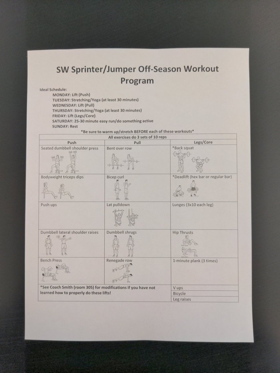 SPRINTERS/JUMPERS - pre season lifting workout are posted outside of the fitness center and in the weight room! Swing by Coach Smith's room if you have questions!