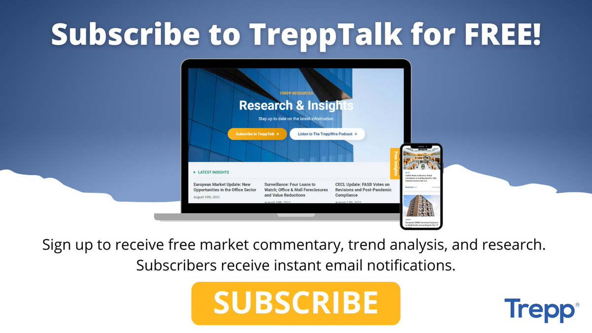 TreppWire's tweet photo. #TreppTalk, #Trepp's daily blog, leverages our market expertise and proprietary data sets in #structuredfinance, #commercialrealestate, and #banking.
Sign up to receive free market commentary, trend analysis, data, & research: https://t.co/sXRgOVqyZC https://t.co/b4068Cifq1