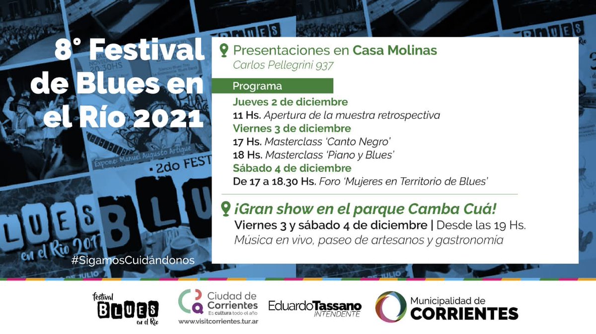 Llega el 8° Festival de Blues en el Río 🎷El fin de semana en el parque Camba Cuá disfrutaremos de una gran agenda cultural con shows en vivo. Además, desde mañana habrá disertaciones gratuitas en Casa Molinas, los vecinos podrán inscribirse en👉 bluesenelrio.com/inscripciones.