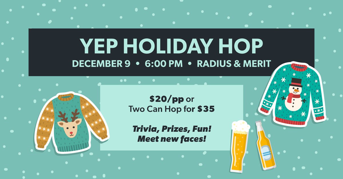Join us for some festive cheer and an opportunity to meet fellow young professionals in Hamilton at our YEP Holiday Hop on December 9th.

Grab your tickets – this event is selling out fast! 

Event details in the thread 👇