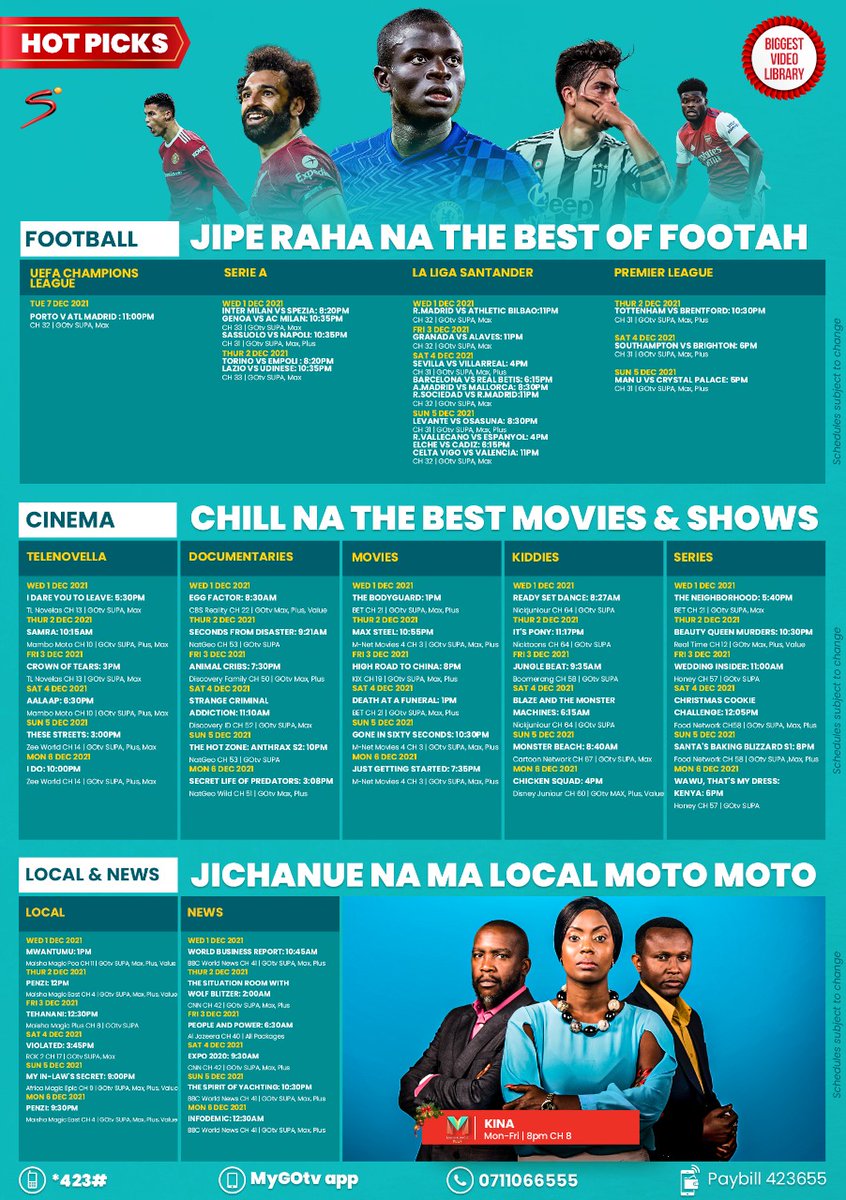 bevalynekwambo3's tweet photo. With Over 70+ channels on GOtv, here are your this week's HOT PICKS. Documentaries, movies and much more
Download/ view flier from this link: https://t.co/aWEYtAXjUD 
Download #MyGOtvApp or Dial *423# to buy, pay, reconnect, upgrade or clear errors. #KuwaNaKrisiSupa #SUPAFestive https://t.co/1JOmsZOuWr