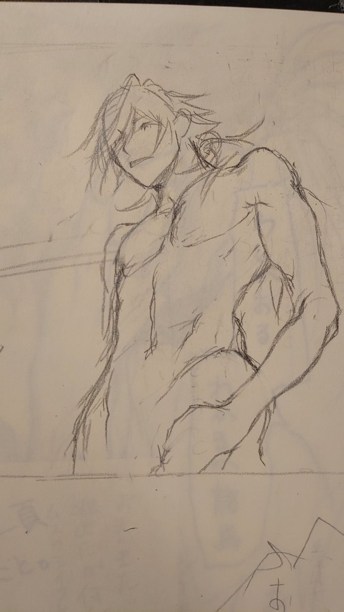画いてる漫画。こんな感じでスーツを書くと、スーツがボディラインにぴったり沿うので見映えがよくなるんだなあと納得。筋肉大事……!#裏花火落書 