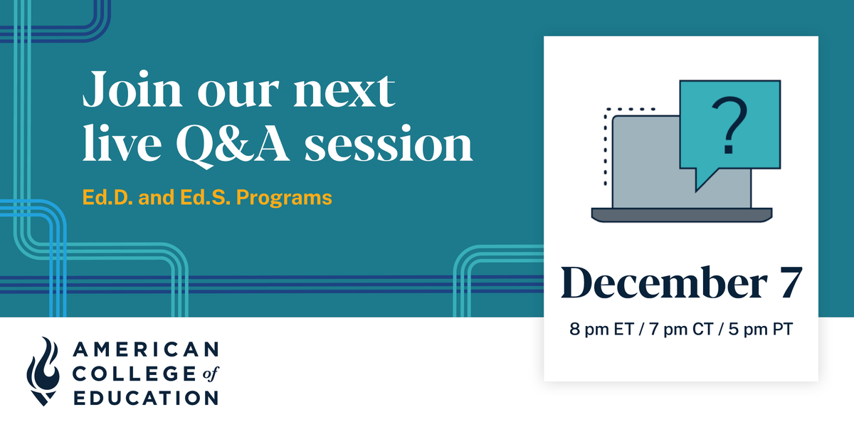 ACEedu's tweet photo. Is 2022 the year you start your #doctoraljourney? Prepare for the road ahead by attending our #EdD and #EdS live Q&A session. You'll get all your questions about our fully online #doctoralprograms answered. Register here: https://t.co/kKEw81PDNb https://t.co/4eohFJB06U