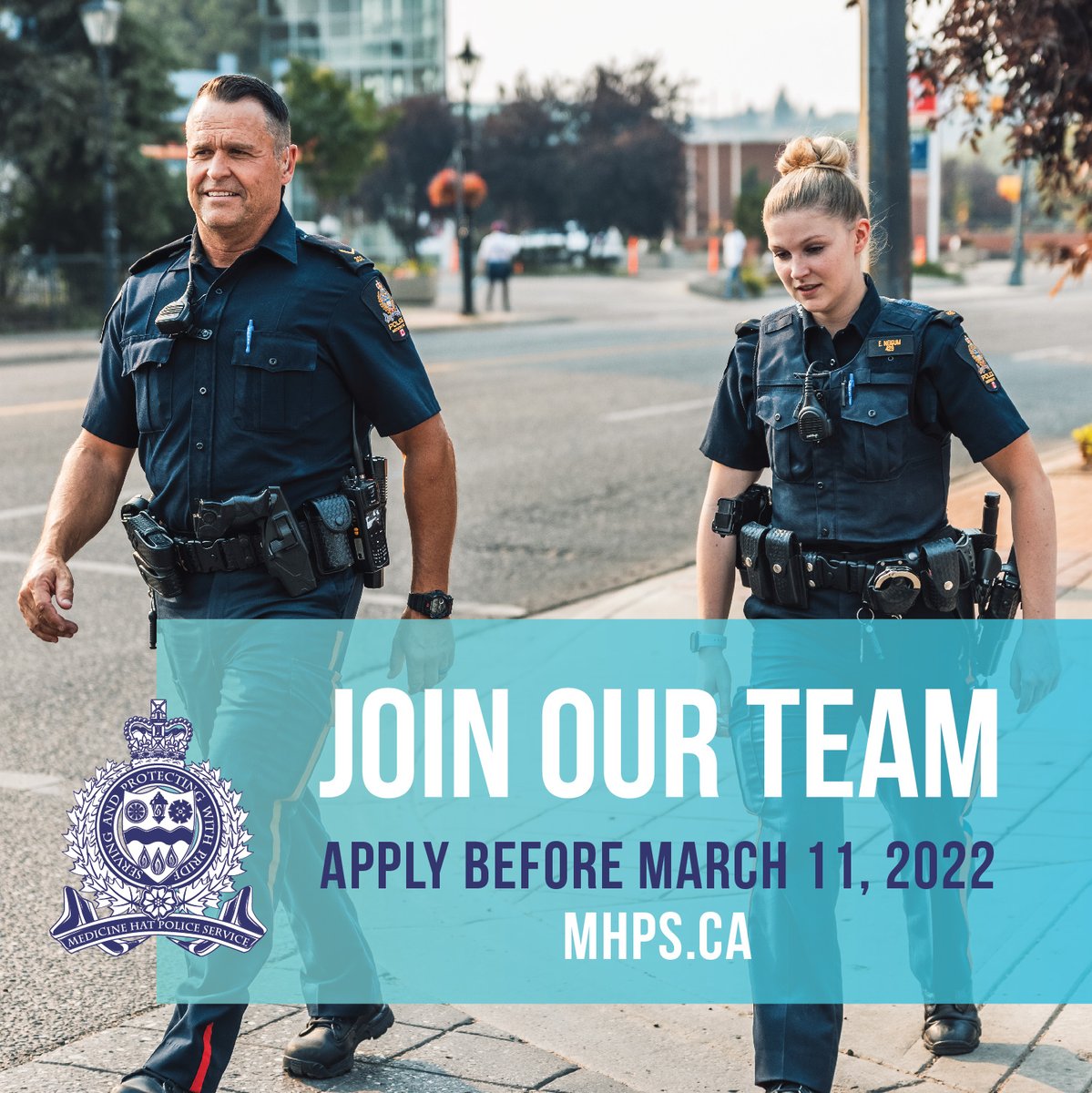 The MHPS is accepting applications for police officer cadet training program.  Visit mhps.ca/posts/post/2889 for more info  Applications close Mar 11/21 #medhat