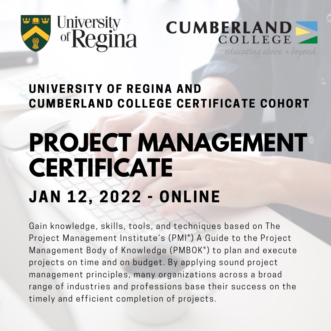 Take advantage of this unique online Project Management certificate and enjoy learning from the comfort of your home!  Register online at:
cumberlandcollege.sk.ca/index.php?id=3…