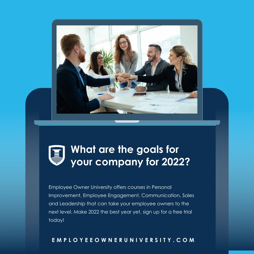 What are you doing to ensure your employee-owners are the best they can be in 2022? Employee Owner University can help you achieve your goals in 2022. Contact us to learn how! 
employeeowneruniversity.com
 
#goals #2022Goals  #employeeengagement #employeeowners