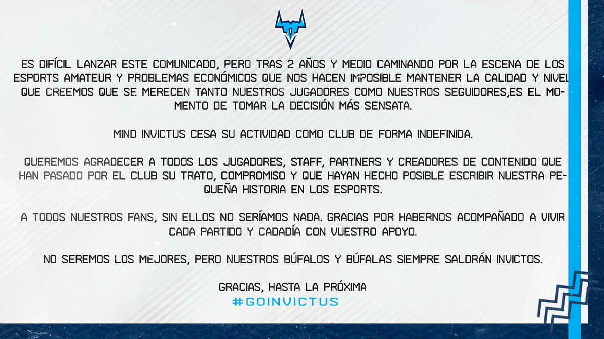 MindInvictus's tweet image. Comunicado oficial - Fin de nuestro camino

Una última vez #GoInvictus💙