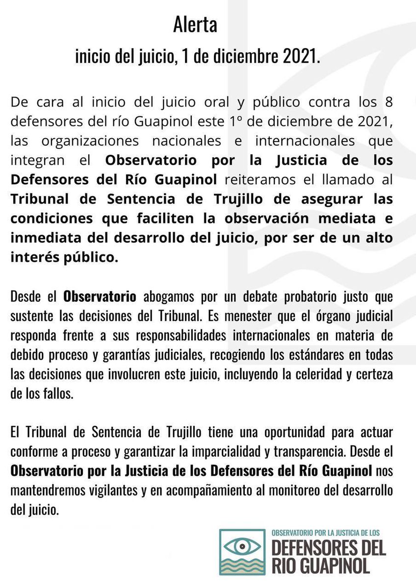 Pendientes al juicio contra 8 defensores del Río Guapinol detenidos arbitrariamente, hermoso ha sido celebrar por el triunfo en las urnas  pero el sistema judicial por ahora, sigue siendo el mismo, estemos atentxs y demandemos justicia.
@guapinolre
#GuapinolResiste