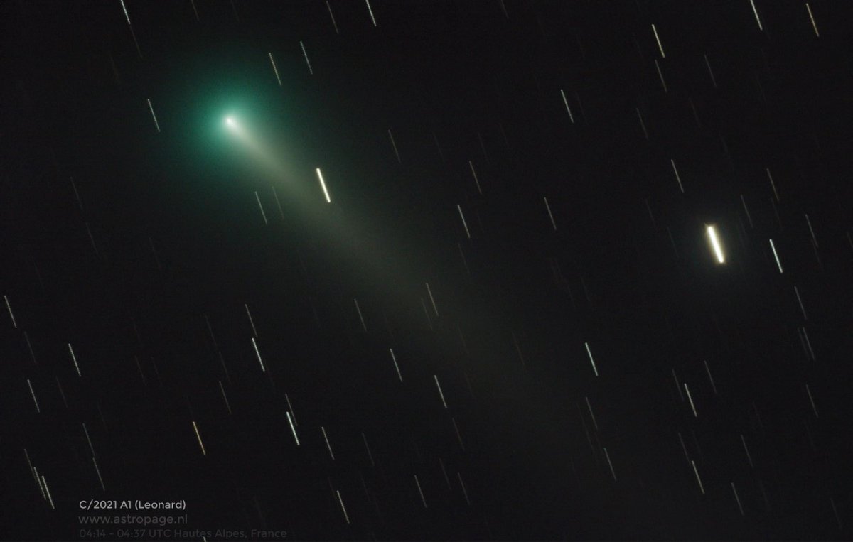 Got a grip on comet Leonard this morning. Bad conditions, but got it! It still is gaining brightness. With closest distance to the sun on Januari 3rd 2022 it could be a quite impressive one.

Shot from Hautes Alpes, France #comet #komeet #cometLEONARD #Astrophotography