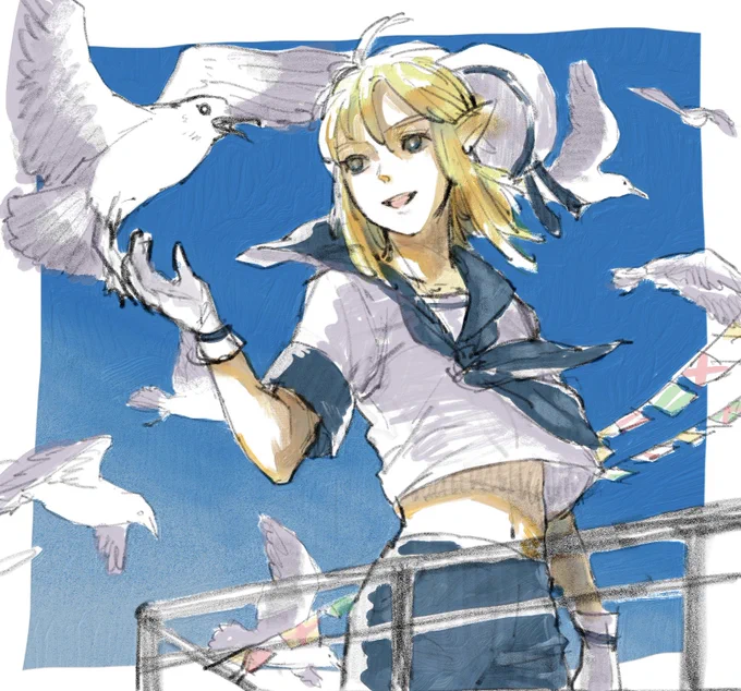 5月のカモメとセーラー服リンクを担当させて頂きました🌊
貴重な機会をありがとうございました!シャツが短いのはポーさんちの上官の趣味🤤
ラフ案3つも載せておきます。楽しかったなぁ
#近衛連隊カレンダー 