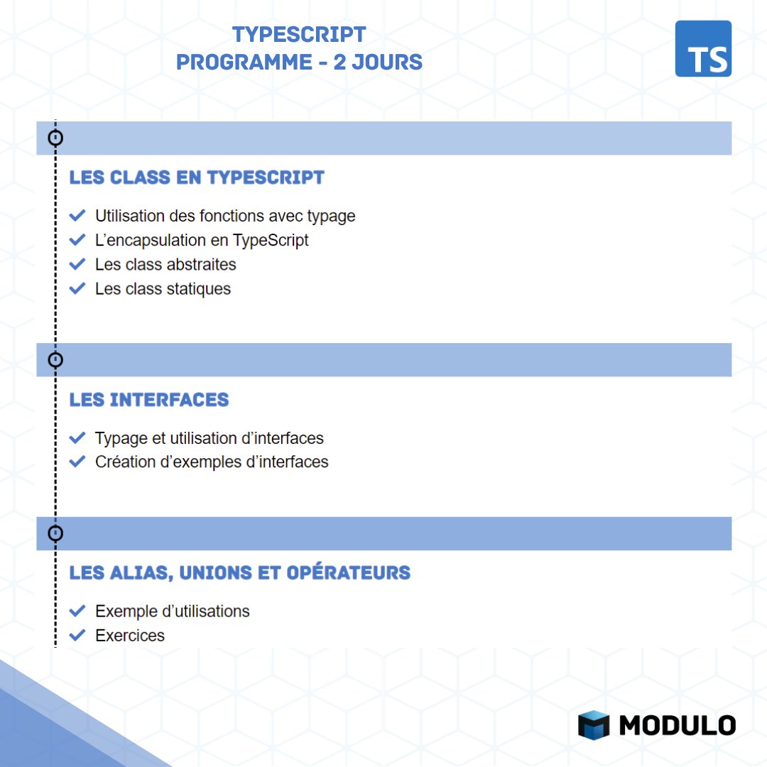 Modulo_Academy's tweet photo. Notre programme sur le module TypeScript 🔥

Nous proposons aussi un parcours pro qui regroupent trois modules : #docker #testunitaires #TypeScript 

A bientôt 👋

#javascript #NodeJS https://t.co/yR9nIxmEqu